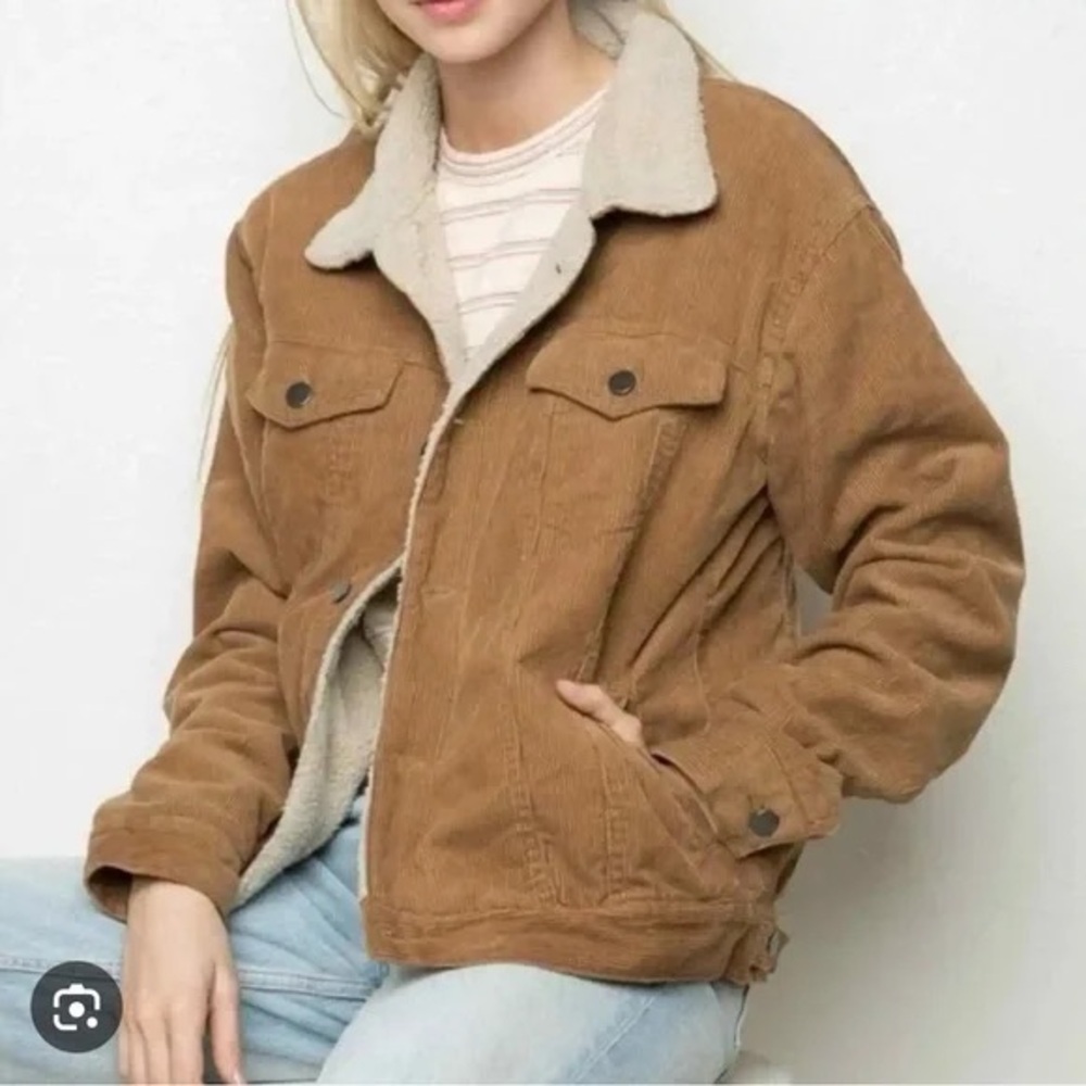 Brandy Melville Tan Corduroy Sherpa Lined Jacket